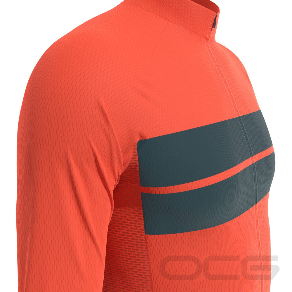 Men's Retro Two Stripe Orange Long Sleeve Cycling Jersey
