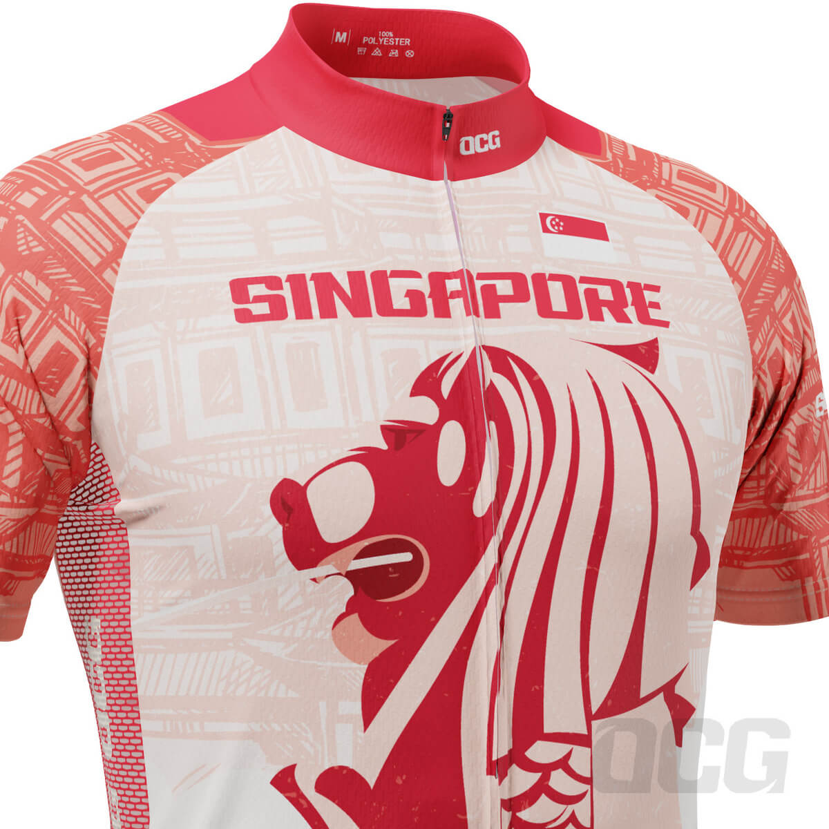 Men's Singapore Merlion Lion National Flag Short Sleeve Cycling Jersey