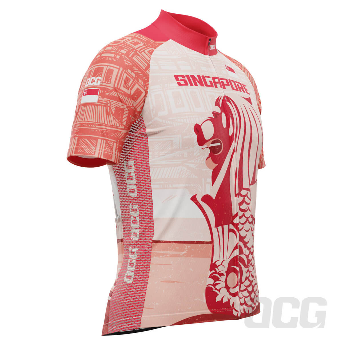 Men's Singapore Merlion Lion National Flag Short Sleeve Cycling Jersey