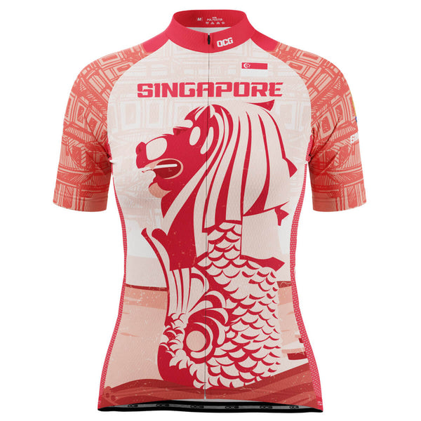 Women's Singapore Merlion Lion National Flag Short Sleeve Cycling Jersey