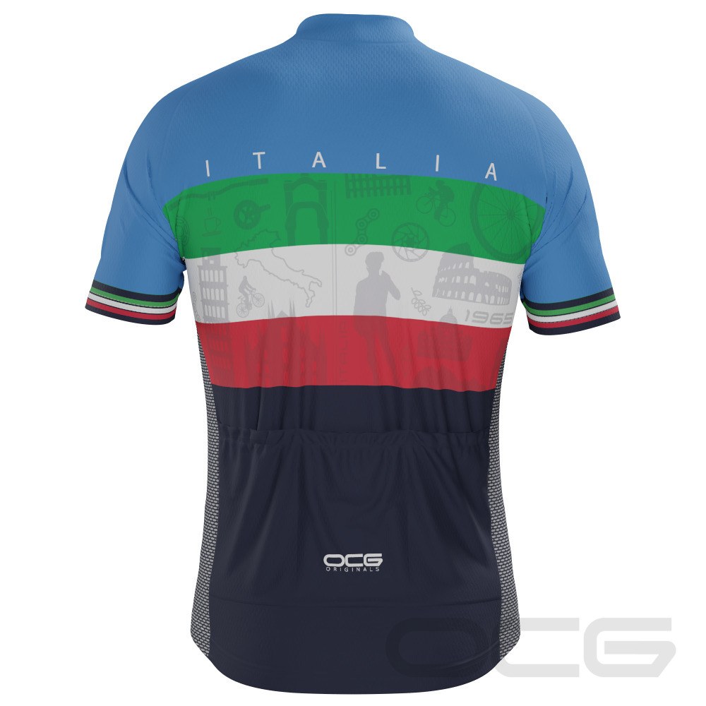 Men's Sites of Italy Italia Flag Short Sleeve Cycling Jersey