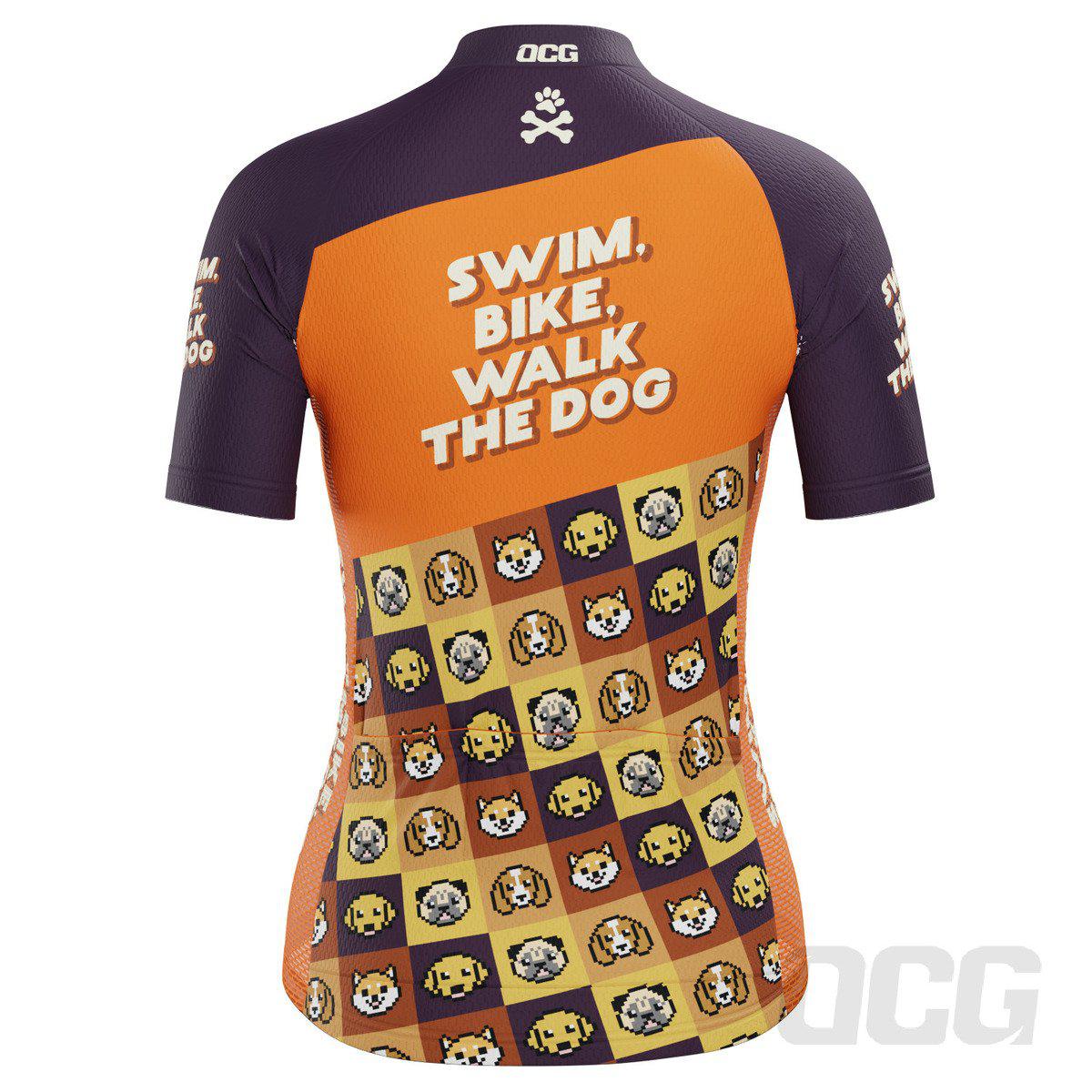 Women's Swim, Bike, Walk the Dog Short Sleeve Cycling Jersey