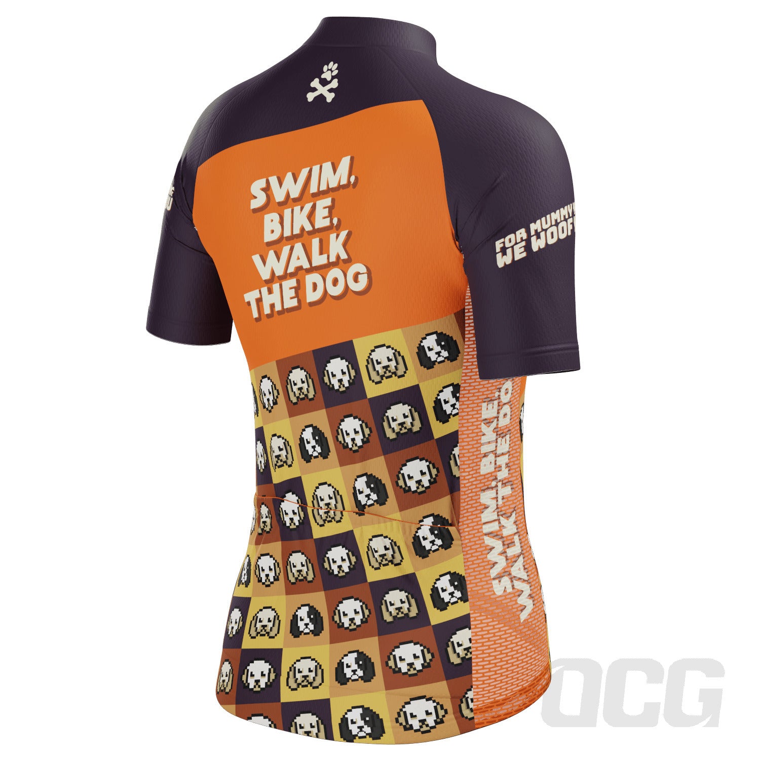 Women's Swim, Bike, Walk the Dog Custom Mommy Yung Short Sleeve Cycling Jersey