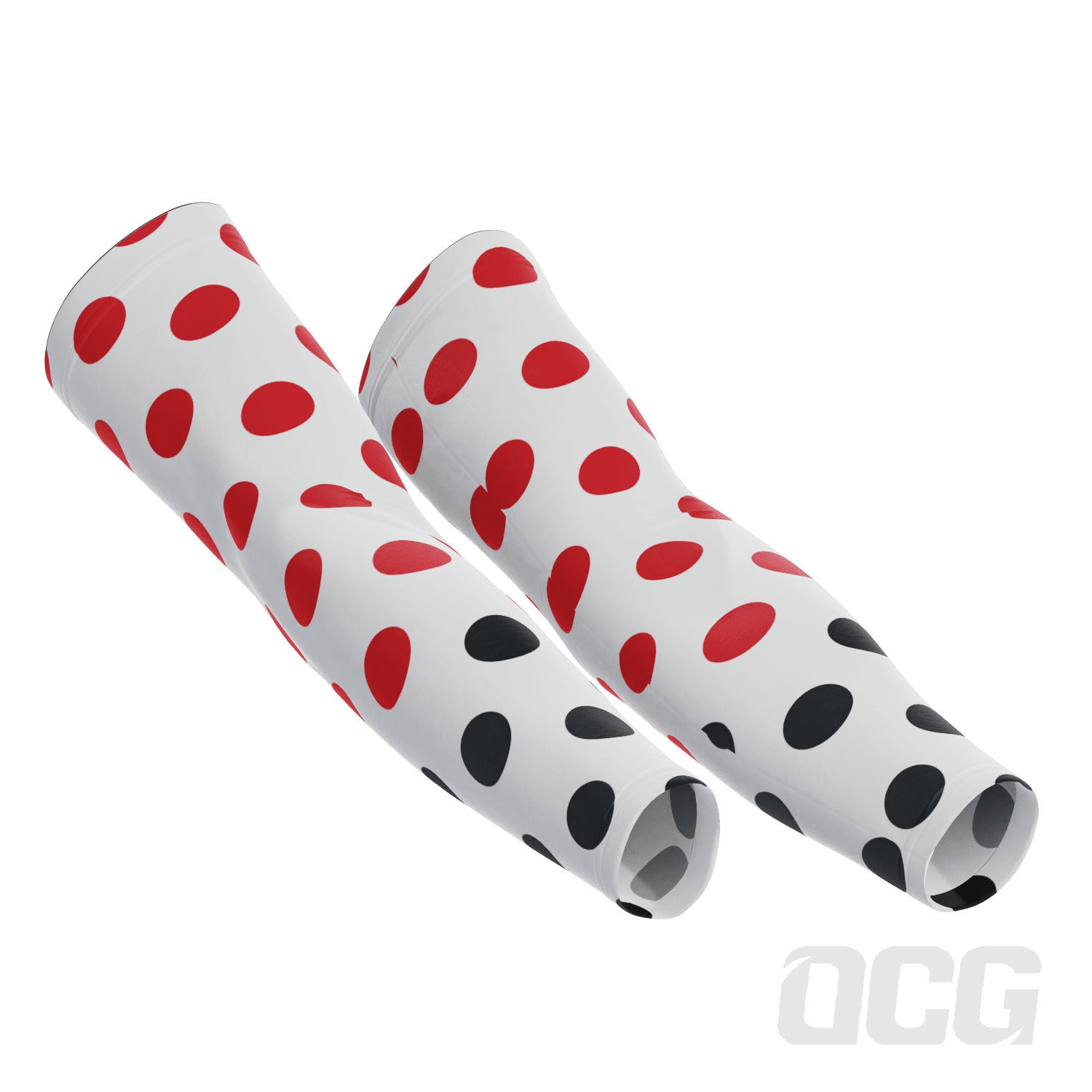 Men's Red Polka Dots on White Quick Dry Cycling Arm-Warmers