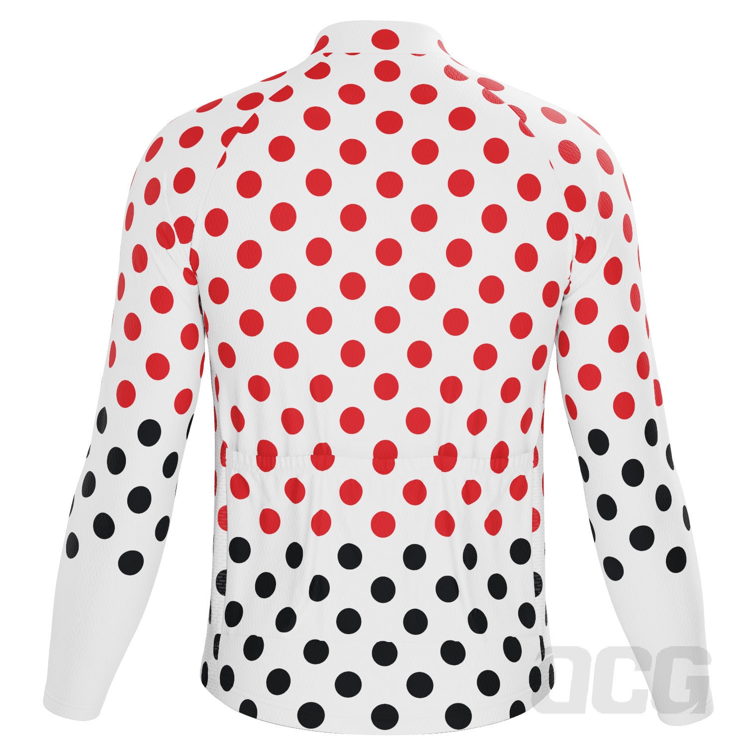 Men's Red Polka Dots on White Long Sleeve Cycling Jersey