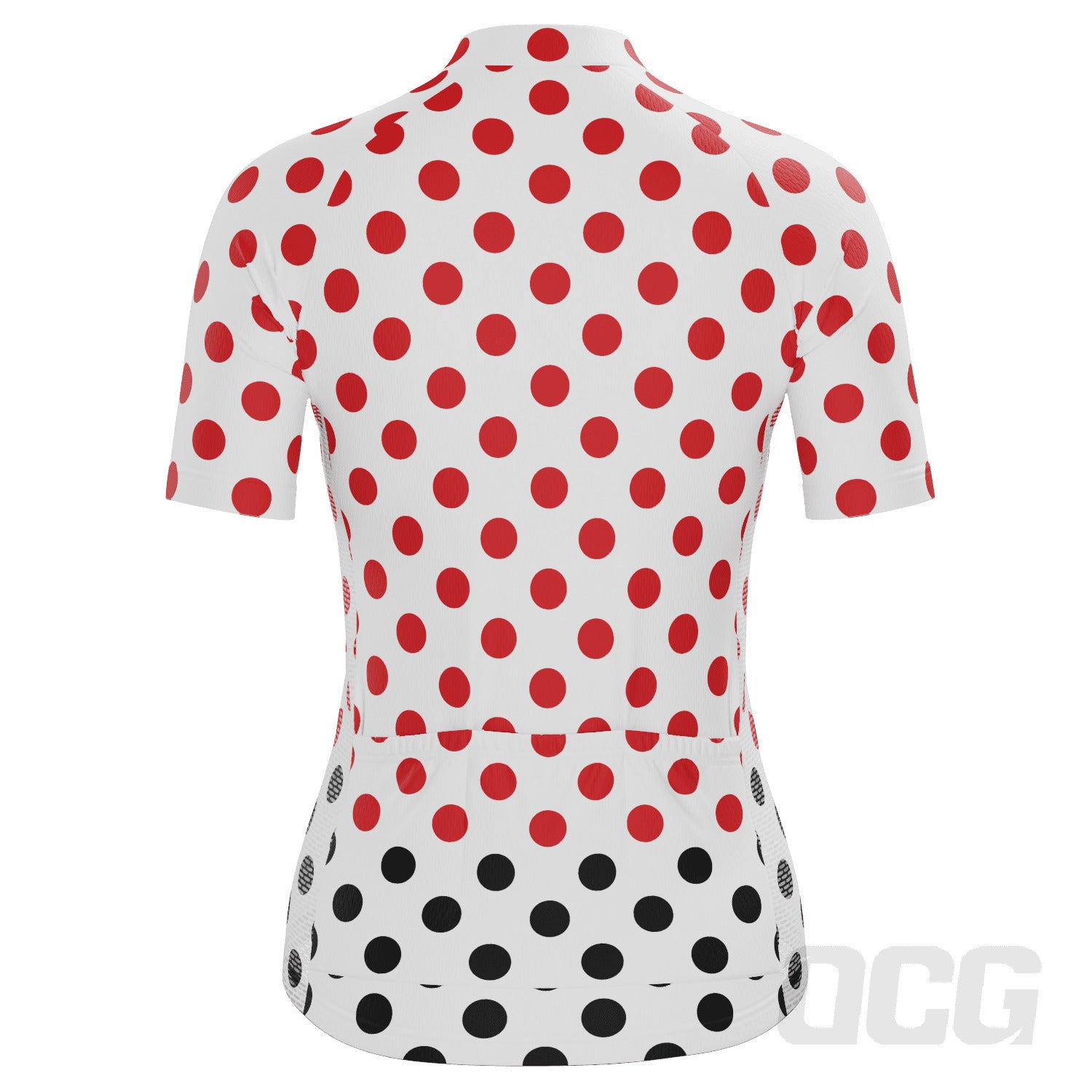 Women's Red Polka Dots on White Short Sleeve Cycling Jersey