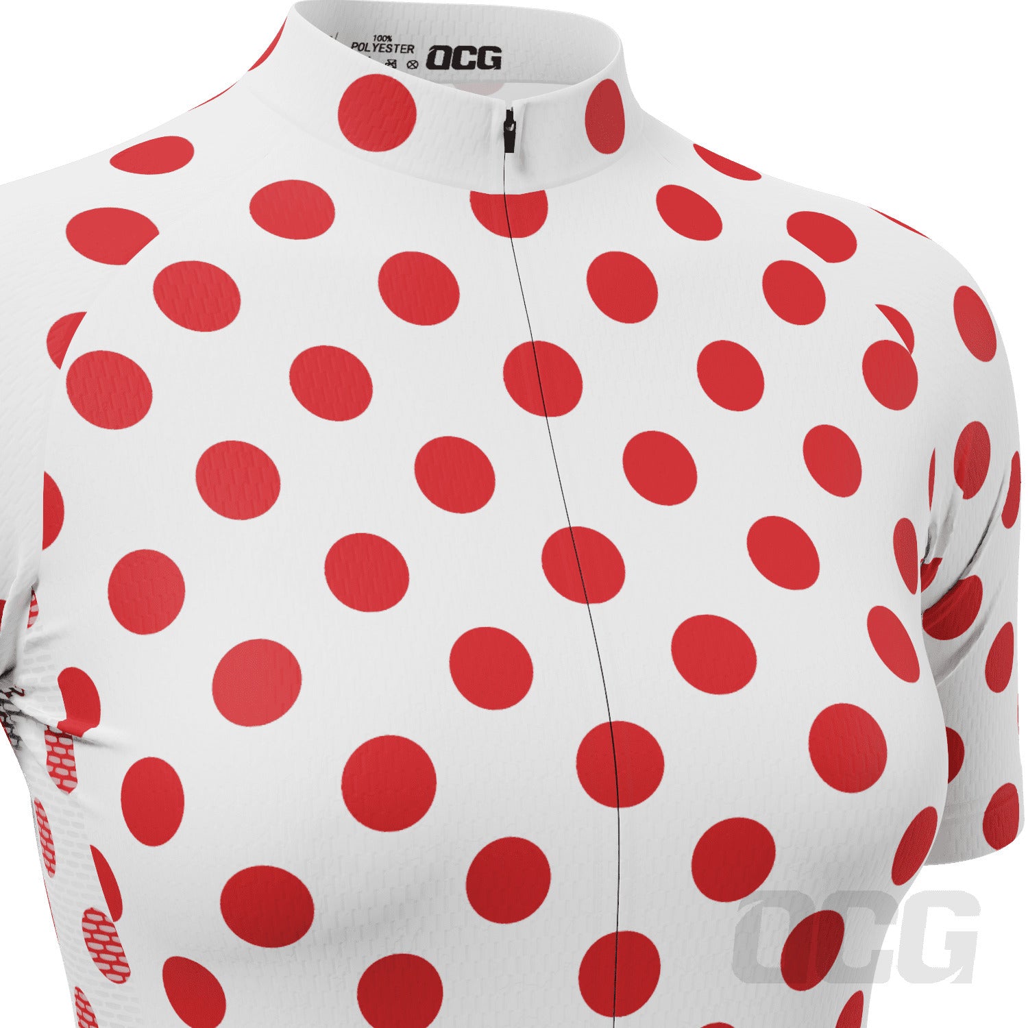 Women's Red Polka Dots on White Short Sleeve Cycling Jersey