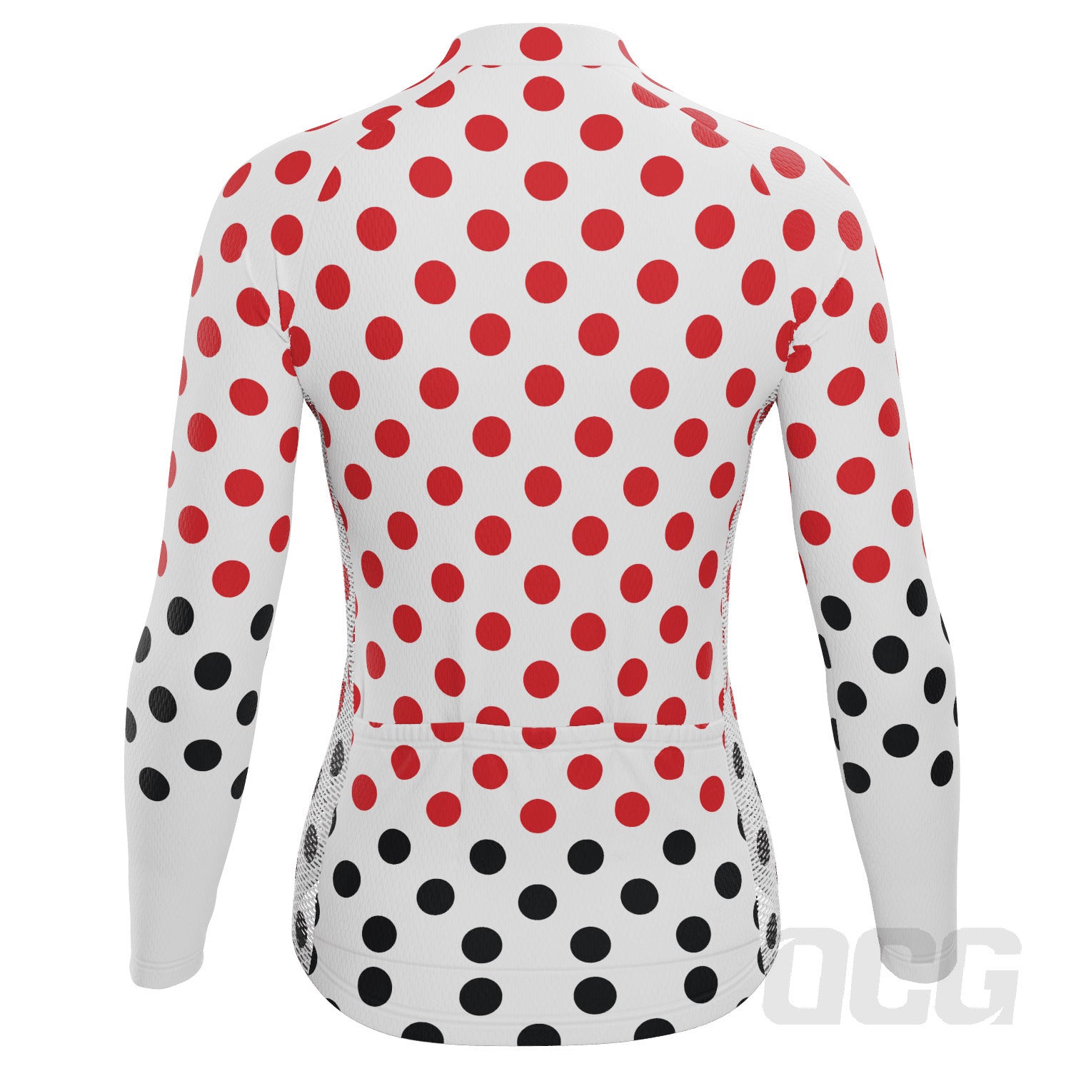 Women's Red Polka Dots on White Long Sleeve Cycling Jersey