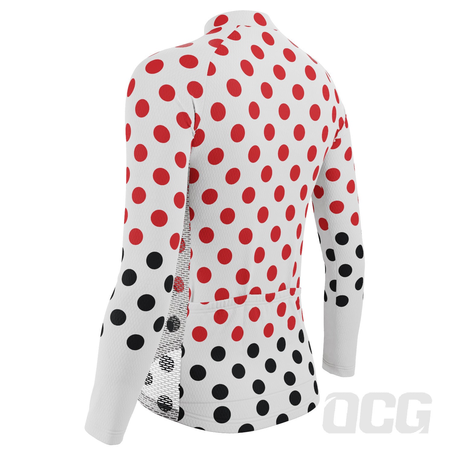 Women's Red Polka Dots on White Long Sleeve Cycling Jersey