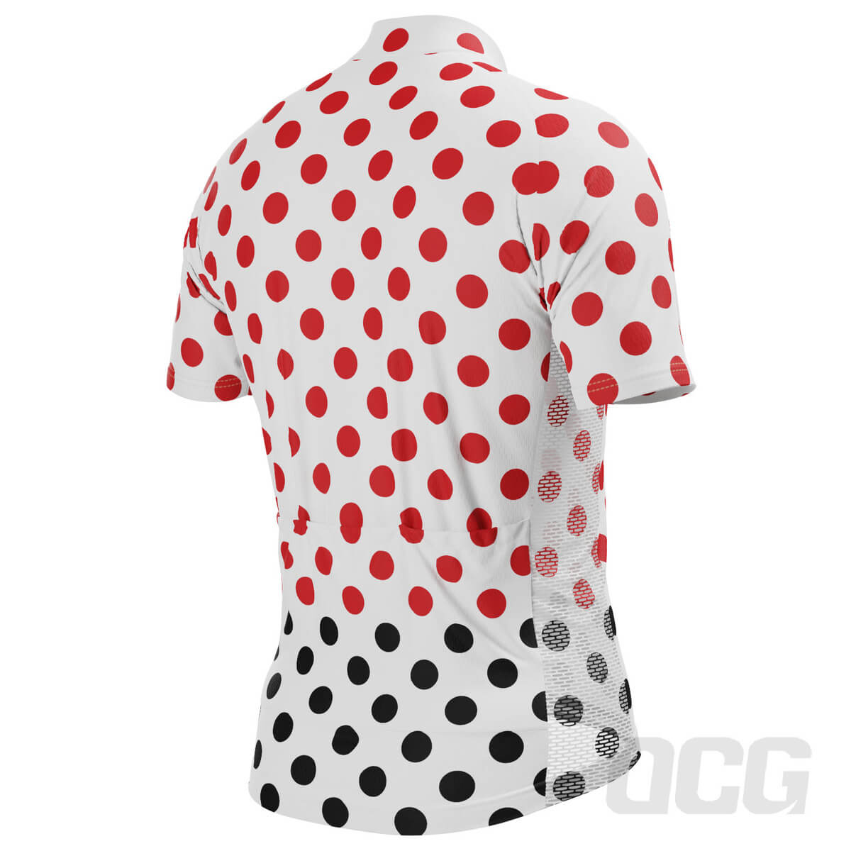 Men's Red Polka Dots on White Short Sleeve Cycling Jersey