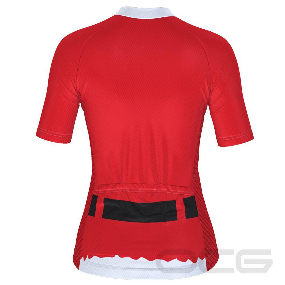Womens Bearded Santa Claus Christmas Suit Short Sleeve Cycling Jersey
