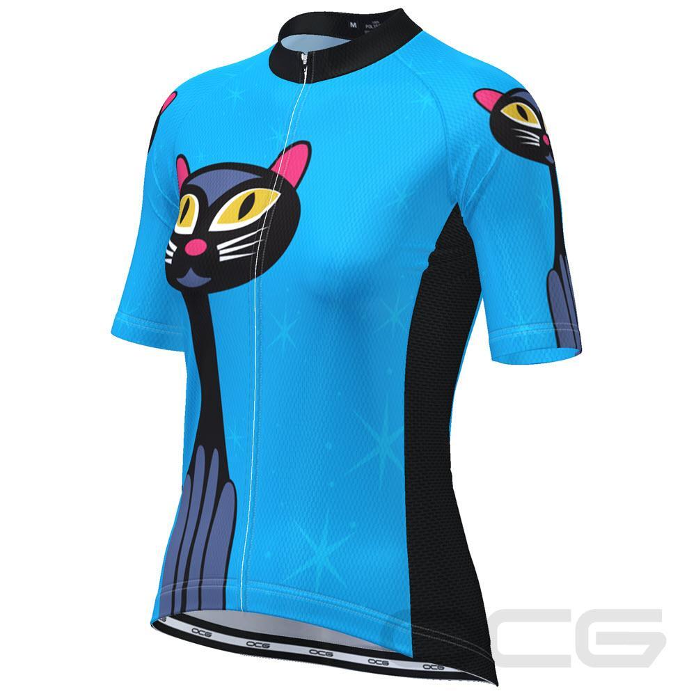 Women's Night Cat Blue Short Sleeve Cycling Jersey
