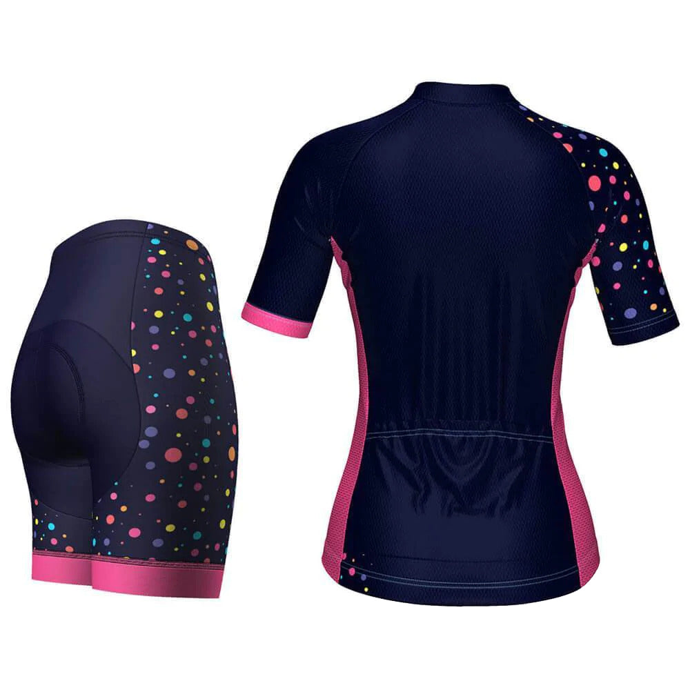 Women's Rainbow Polka Dots On Black 2 Piece Cycling Kit