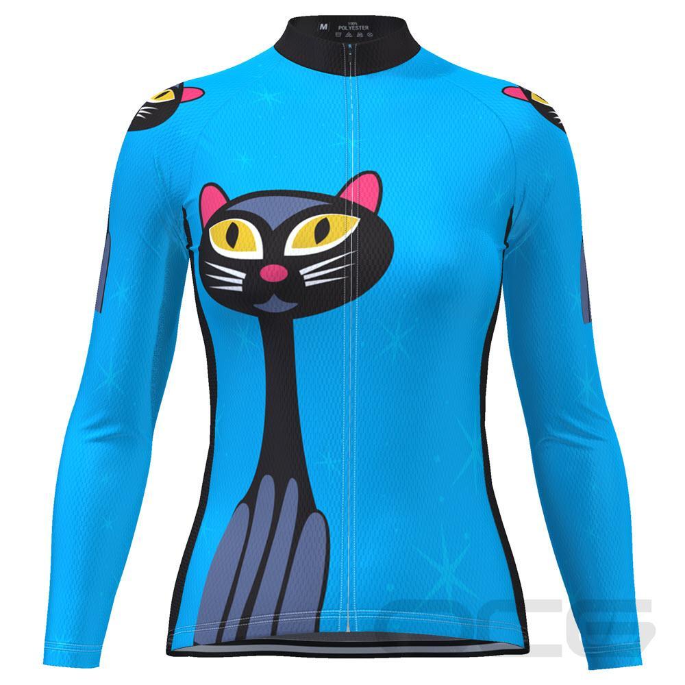 Women's Starry Night Cat Long Sleeve Cycling Jersey