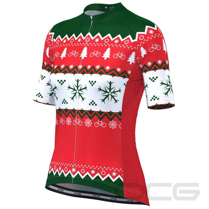 Women's Ugly Christmas Sweater Short Sleeve Cycling Jersey