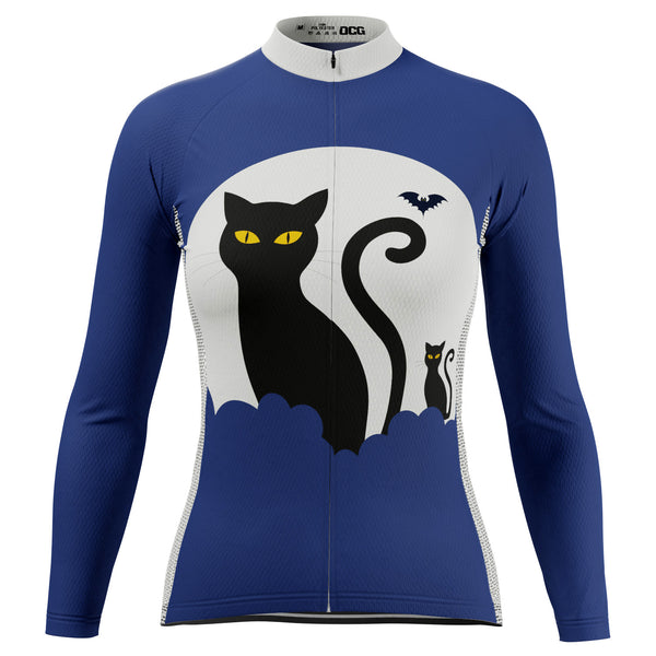 Women's Black Cat & Bat Long Sleeve Cycling Jersey