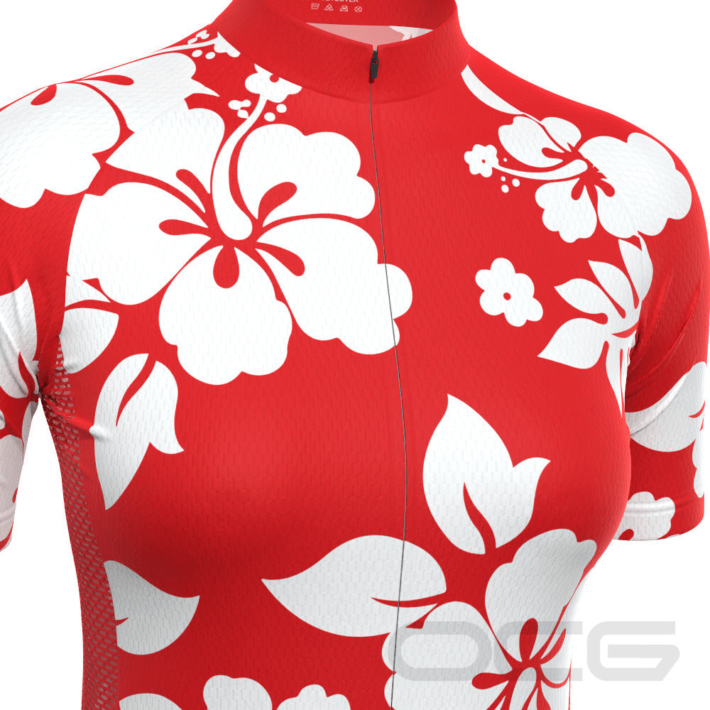 Women's Hawaiian Aloha Floral Short Sleeve Cycling Jersey