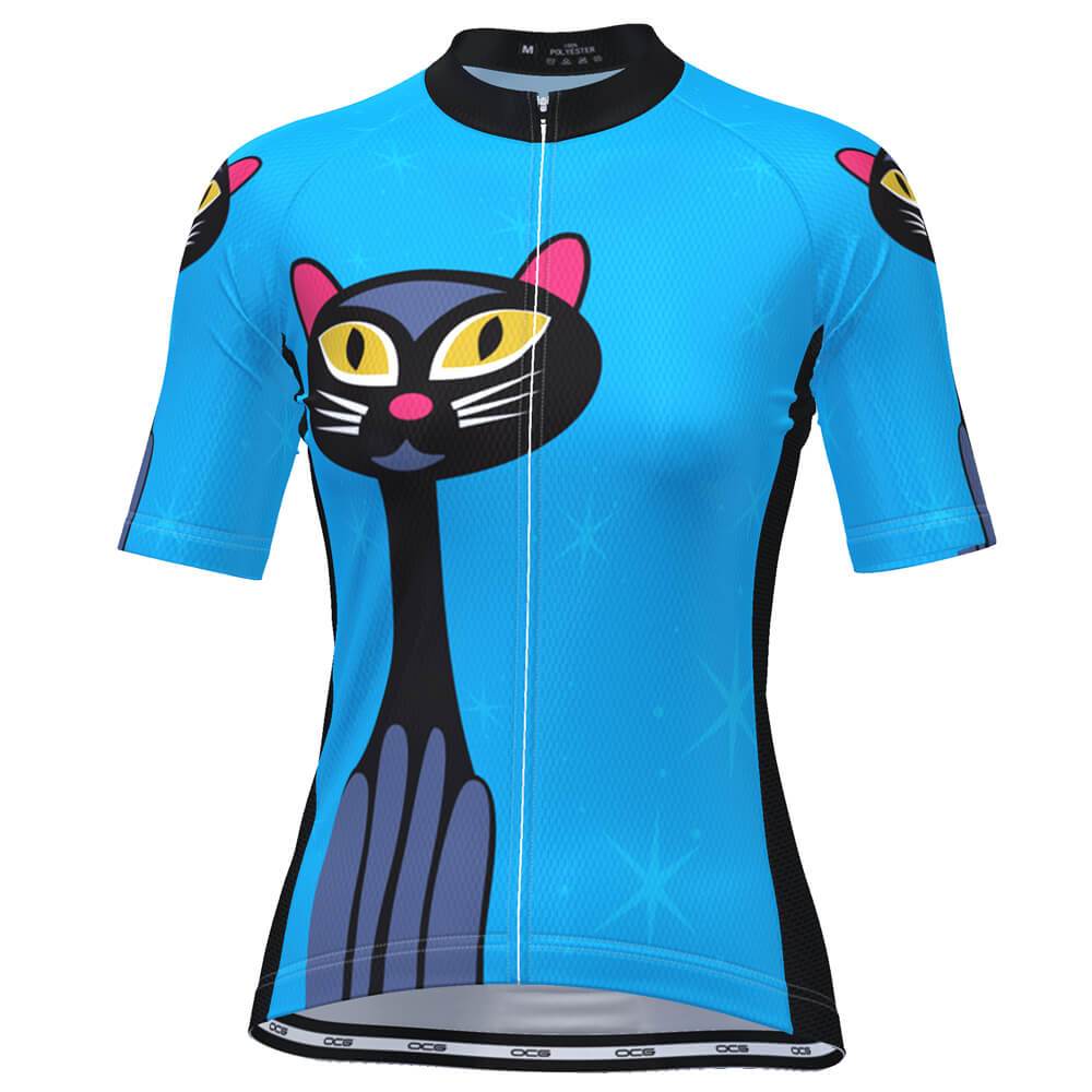 Women's Night Cat Blue Short Sleeve Cycling Jersey [clearance]