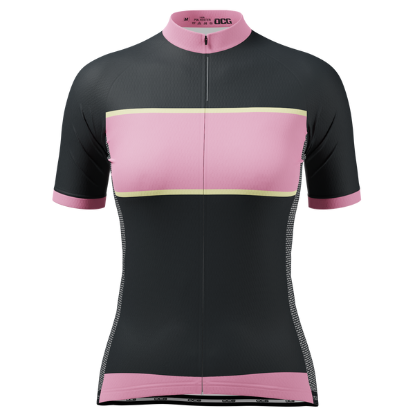 Women's Pink & Black Stripe Short Sleeve Cycling Jersey